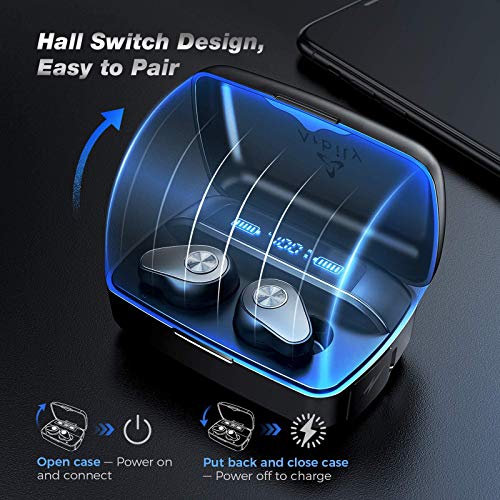 Arbily Auriculares Inalambricos en la Oreja, Auriculares Bluetooth con Graves Intensos, Auriculares Inalámbricos con Pantalla Digital LED, 140 Horas de Reproducción, IPX7