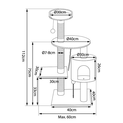 Árbol rascador para gatos, 112 cm (gris claro)