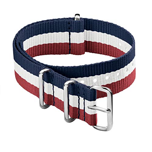 Archer Watch Straps - Correas de Nailon Classic NATO (Rojo/Blanco/Azul Marino, 22mm)