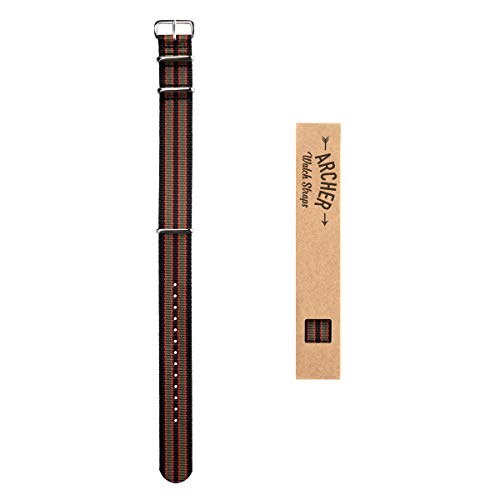 Archer Watch Straps - Correas de Nailon Classic NATO (Rojo/Blanco/Azul Marino, 22mm)