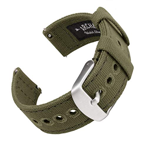 Archer Watch Straps | Correas Reloj Lona de Liberación Rápida para Hombre y Mujer | para Relojes y Smartwatch (Verde Oliva Desteñido, 22mm) Archer Watch Straps | Correas Reloj Lona de Liberación Rápida para Hombre y Mujer | para Relojes y Smartwatch (Verde Oliva Desteñido, 22mm)