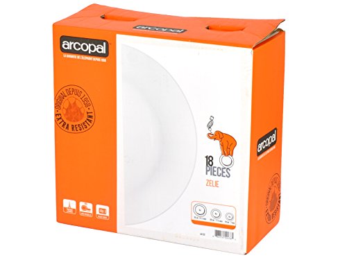 Arcopal Zelie Vajilla de Vidrio Opal Extra Resistente, 18 Piezas, Color Blanco