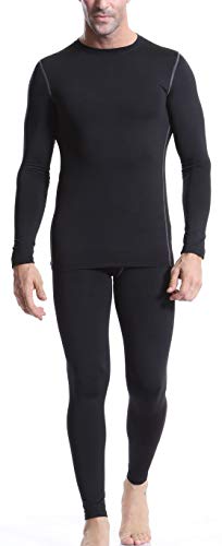 Arcweg Camiseta Térmica Manga Larga Hombre Mallas Hombre Running Leggins Deportes Conjunto Térmico Hombres Interior Polar Forro Transpirable Elástico Invierno Esquí Negro Talla XL(EU)