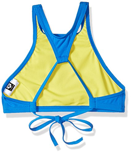 ARENA Crop Think Top de Bikini de Entrenamiento, Mujer, Azul (Pix) / Amarillo (Yellow Star), S