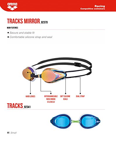 Arena Tracks Mirror Gafas de Natación, Unisex Adulto, Blanco (revo), Universal Arena Tracks Mirror Gafas de Natación, Unisex Adulto, Blanco (revo), Universal