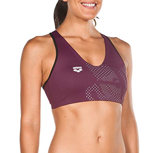 Arena W Gym Bra Top Basic Sostén Deportivo Arena Para Mujer Gym Con Alta Sujeción, Mujer, red wine-black, L