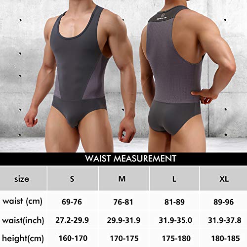 Arjen Kroos Body para Hombre Bodysuit Deportiva Leotardo Ropa Interior Sexy Deportivo de Hombre para Gimnasia Danza Bañador Bodies Elásticos (Gris, XL)