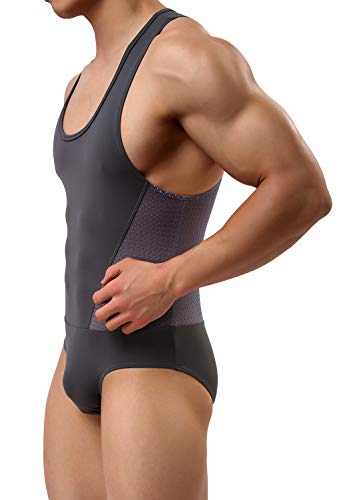 Arjen Kroos Body para Hombre Bodysuit Deportiva Leotardo Ropa Interior Sexy Deportivo de Hombre para Gimnasia Danza Bañador Bodies Elásticos (Gris, XL)