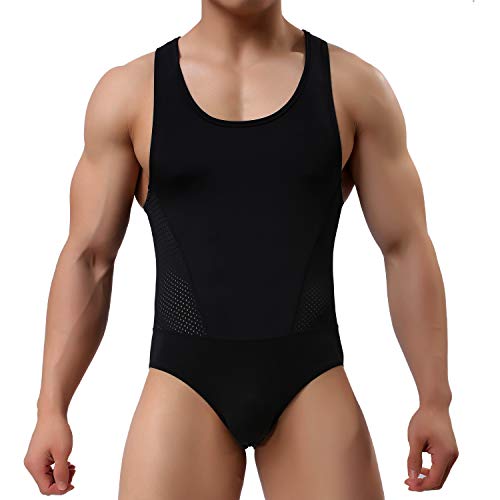 Arjen Kroos Body para Hombre Bodysuit Deportiva Leotardo Ropa Interior Sexy Deportivo de Hombre para Gimnasia Danza Bañador Bodies Elásticos (Negro, S)