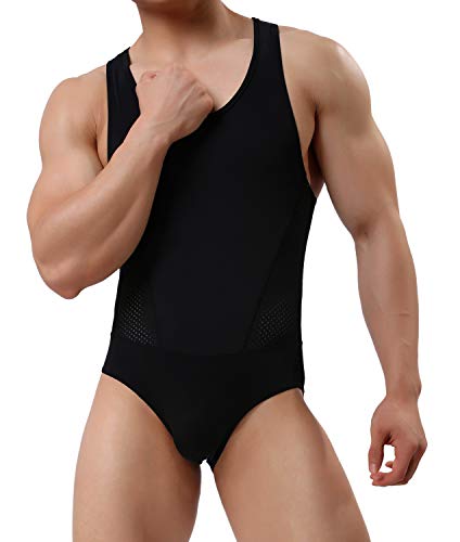 Arjen Kroos Body para Hombre Bodysuit Deportiva Leotardo Ropa Interior Sexy Deportivo de Hombre para Gimnasia Danza Bañador Bodies Elásticos (Negro, S)