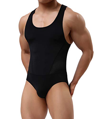 Arjen Kroos Body para Hombre Bodysuit Deportiva Leotardo Ropa Interior Sexy Deportivo de Hombre para Gimnasia Danza Bañador Bodies Elásticos (Negro, S)