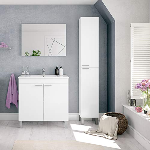 ARKITMOBEL 305260BO, Columna de baño Koncept con 2 Puertas y 4 Patas, Color Blanco Brillo, Medidas: 182 cm (Alto) x 30 cm (Largo) x 25 cm (Fondo)