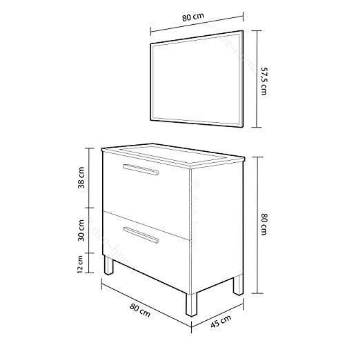 ARKITMOBEL 305412BO - Mueble de baño Urban, módulo de Lavabo con Espejo Color Blanco Brillo, Medidas: 80 x 80 x 45 cm de Fondo