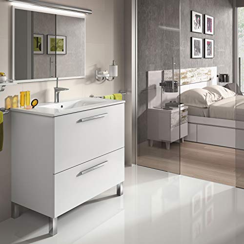 ARKITMOBEL 305412BO - Mueble de baño Urban, módulo de Lavabo con Espejo Color Blanco Brillo, Medidas: 80 x 80 x 45 cm de Fondo