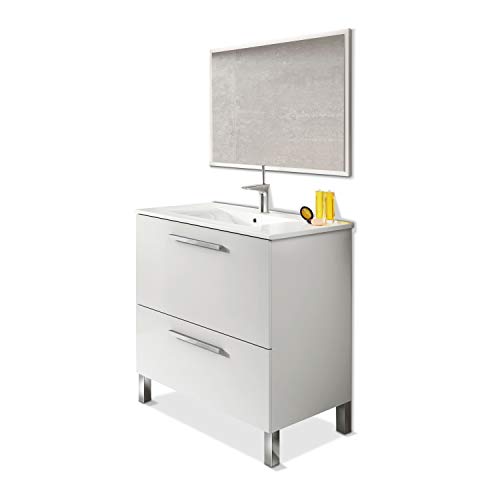 ARKITMOBEL 305412BO - Mueble de baño Urban, módulo de Lavabo con Espejo Color Blanco Brillo, Medidas: 80 x 80 x 45 cm de Fondo