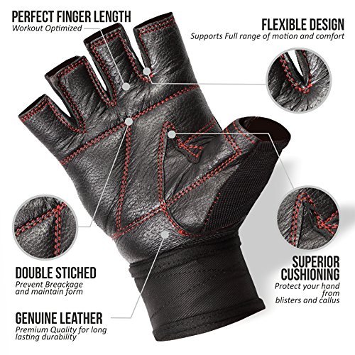Armageddon Sports Guantes de fitness de piel auténtica con muñequeras perfectas para deporte y gimnasio (línea roja negra, S) Armageddon Sports Guantes de fitness de piel auténtica con muñequeras perfectas para deporte y gimnasio (línea roja negra, S)