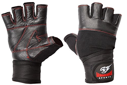 Armageddon Sports Guantes de fitness de piel auténtica con muñequeras perfectas para deporte y gimnasio (línea roja negra, S)