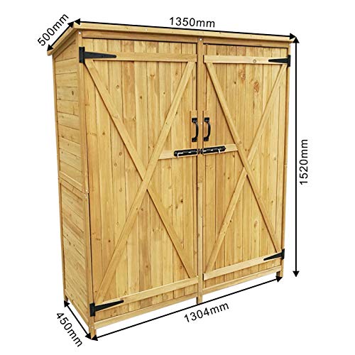 Armario de jardín con 2 puertas 1350x500x1540mm cobertizo, caseta madera de pícea con techo de betún