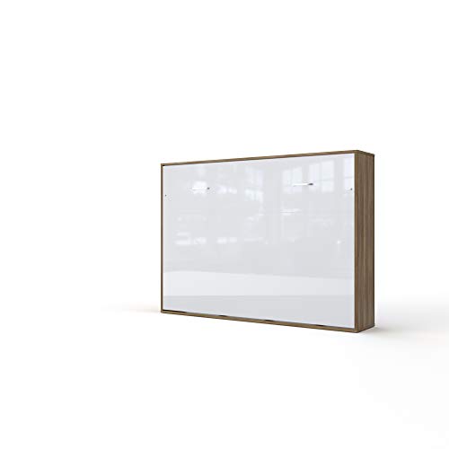 Armario de pared plegable horizontal con cama plegable integrada, 140 x 200 cm (roble country/blanco mate)