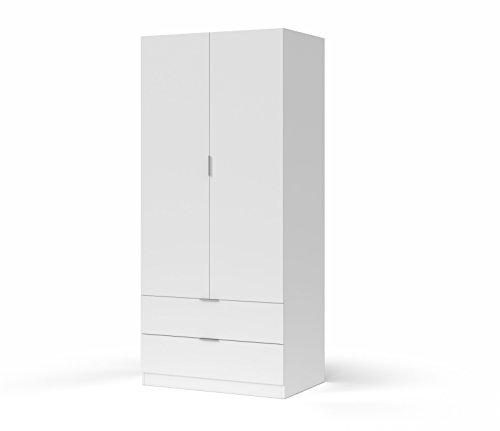 Armario Ropero 2 Puertas y 2 Cajones, Armario Habitación, Modelo Low Cost, Acabado en Color Blanco Artik, Medidas: 81,5 cm (Ancho) x 181 cm (Alto) x 52 cm (Fondo) Armario Ropero 2 Puertas y 2 Cajones, Armario Habitación, Modelo Low Cost, Acabado en Color Blanco Artik, Medidas: 81,5 cm (Ancho) x 181 cm (Alto) x 52 cm (Fondo)