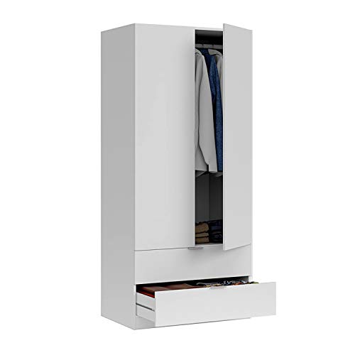 Armario Ropero 2 Puertas y 2 Cajones, Armario Habitación, Modelo Low Cost, Acabado en Color Blanco Artik, Medidas: 81,5 cm (Ancho) x 181 cm (Alto) x 52 cm (Fondo) Armario Ropero 2 Puertas y 2 Cajones, Armario Habitación, Modelo Low Cost, Acabado en Color Blanco Artik, Medidas: 81,5 cm (Ancho) x 181 cm (Alto) x 52 cm (Fondo)