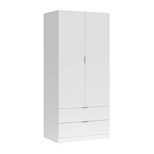 Armario Ropero 2 Puertas y 2 Cajones, Armario Habitación, Modelo Low Cost, Acabado en Color Blanco Artik, Medidas: 81,5 cm (Ancho) x 181 cm (Alto) x 52 cm (Fondo) Armario Ropero 2 Puertas y 2 Cajones, Armario Habitación, Modelo Low Cost, Acabado en Color Blanco Artik, Medidas: 81,5 cm (Ancho) x 181 cm (Alto) x 52 cm (Fondo)