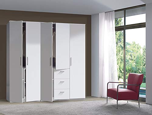 Armario tres puertas y tres cajones, acabado en color Blanco Brillo, medidas: 117 cm (Ancho) x 203 cm (Alto) x 52 cm (Fondo) Armario tres puertas y tres cajones, acabado en color Blanco Brillo, medidas: 117 cm (Ancho) x 203 cm (Alto) x 52 cm (Fondo)