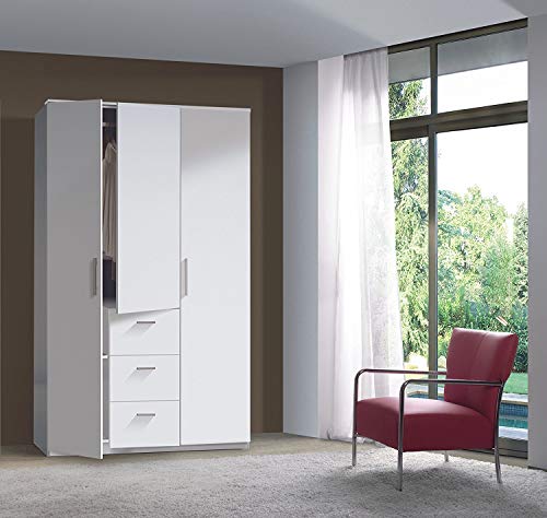 Armario tres puertas y tres cajones, acabado en color Blanco Brillo, medidas: 117 cm (Ancho) x 203 cm (Alto) x 52 cm (Fondo) Armario tres puertas y tres cajones, acabado en color Blanco Brillo, medidas: 117 cm (Ancho) x 203 cm (Alto) x 52 cm (Fondo)
