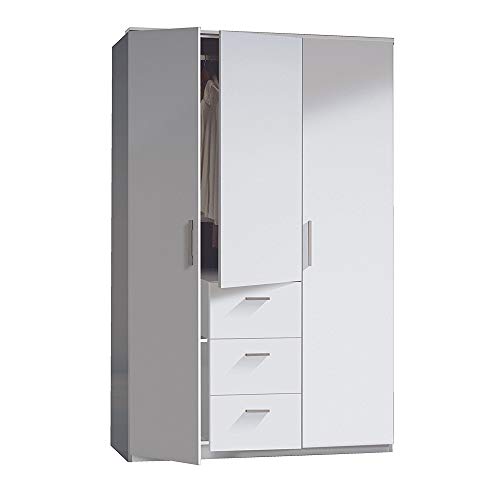 Armario tres puertas y tres cajones, acabado en color Blanco Brillo, medidas: 117 cm (Ancho) x 203 cm (Alto) x 52 cm (Fondo) Armario tres puertas y tres cajones, acabado en color Blanco Brillo, medidas: 117 cm (Ancho) x 203 cm (Alto) x 52 cm (Fondo)