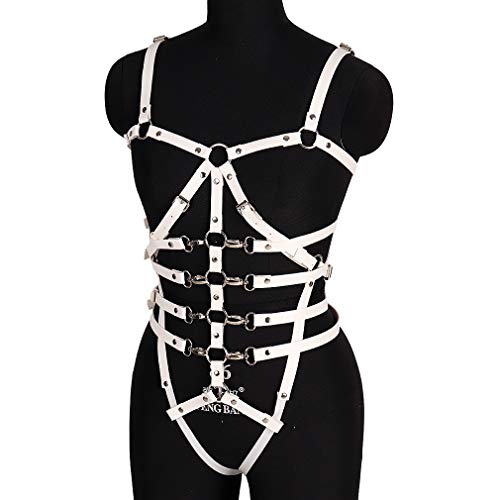 Arnés para el Pecho de Cuero Punk para Mujer, Jaula para el Cuerpo, Cinturones de Cintura Ajustables con Huecos completos, Disfraces de Rave para Festival gótico (Blanco) Arnés para el Pecho de Cuero Punk para Mujer, Jaula para el Cuerpo, Cinturones de Cintura Ajustables con Huecos completos, Disfraces de Rave para Festival gótico (Blanco)