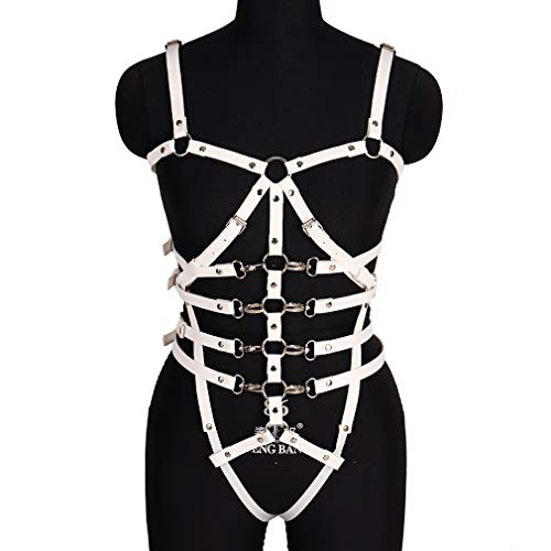 Arnés para el Pecho de Cuero Punk para Mujer, Jaula para el Cuerpo, Cinturones de Cintura Ajustables con Huecos completos, Disfraces de Rave para Festival gótico (Blanco) Arnés para el Pecho de Cuero Punk para Mujer, Jaula para el Cuerpo, Cinturones de Cintura Ajustables con Huecos completos, Disfraces de Rave para Festival gótico (Blanco)