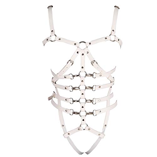 Arnés para el Pecho de Cuero Punk para Mujer, Jaula para el Cuerpo, Cinturones de Cintura Ajustables con Huecos completos, Disfraces de Rave para Festival gótico (Blanco) Arnés para el Pecho de Cuero Punk para Mujer, Jaula para el Cuerpo, Cinturones de Cintura Ajustables con Huecos completos, Disfraces de Rave para Festival gótico (Blanco)