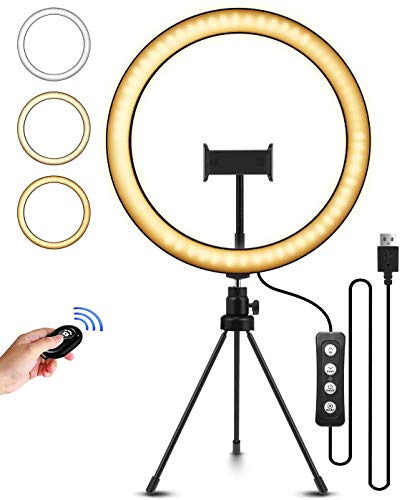 Aro de Luz con Tripode LED Ring Light Anillo Luz para Maquillaje, Tiktok, Live Stream, Fotografia, Vlog con tripode y Mando (Tamaño de Aro: 26cm)