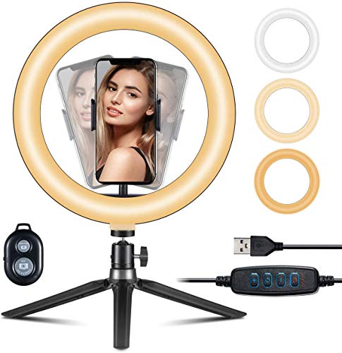 Aro de luz VicTsing, Anillo de Luz Trípode LED 10", 3 Modos Luz + 10 Niveles Brillo Regulables Wireless Control Remoto, para Movil TIK Tok, Maquillaje, Selfie, Streaming, Youtube