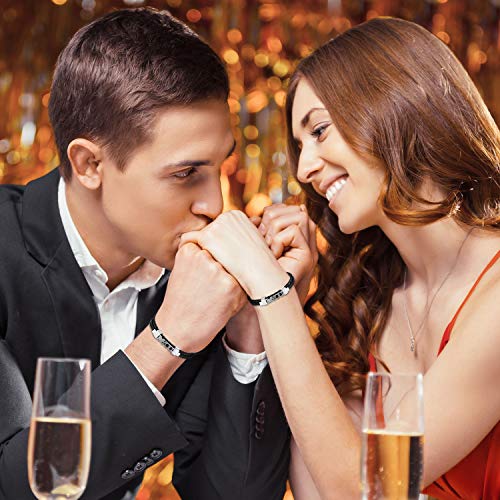 Aroncent Pulsera de Acero Inoxidable con Inglés I You Te Amo Regalo de San Valentín para Amantes Brazaletes de Cuero PU Trenzada Multicapas 2 Color Dorado y Plateado Sets