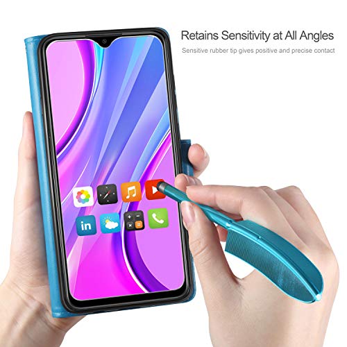 AROYI Funda Compatible con Xiaomi Redmi 9 y Protector de Pantalla, Relieve Dibujo Carcasa de Tipo Libro Soporte Plegable Ranuras para Tarjetas Magnético Ultra Delgado Carcasa Case, Azul