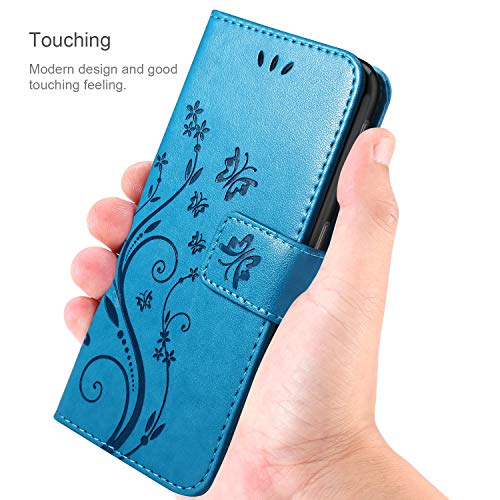 AROYI Funda Compatible con Xiaomi Redmi 9 y Protector de Pantalla, Relieve Dibujo Carcasa de Tipo Libro Soporte Plegable Ranuras para Tarjetas Magnético Ultra Delgado Carcasa Case, Azul