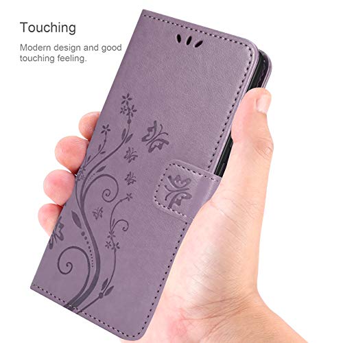 AROYI Funda Compatible con Xiaomi Redmi 9 y Protector de Pantalla, Relieve Dibujo Carcasa de Tipo Libro Soporte Plegable Ranuras para Tarjetas Magnético Ultra Delgado Carcasa Case, Gris