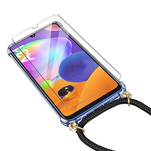 AROYI Funda con Cuerda Compatible con Samsung Galaxy A31 y Protector Pantalla, Carcasa Transparente TPU Silicona Case con Colgante Ajustable Cordón Compatible con Samsung Galaxy A31, Negro AROYI Funda con Cuerda Compatible con Samsung Galaxy A31 y Protector Pantalla, Carcasa Transparente TPU Silicona Case con Colgante Ajustable Cordón Compatible con Samsung Galaxy A31, Negro