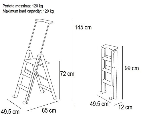 Arredamenti Italia Escalera 3 peldaños TUSCANIA, madera - Plegable - Con sistema de seguridad - Color: madera de cerezo"Ar-It il cuore del legno"