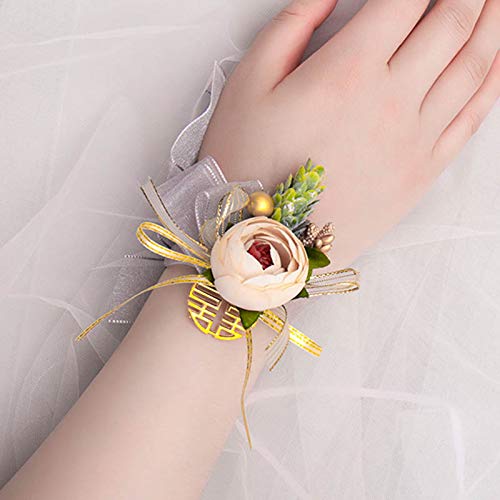 Art Flower Corramillete de muñeca de flores artificiales para damas de honor, novia, boda, joyería de mano, pulsera con estilo chino retro Xi 5 Art Flower Corramillete de muñeca de flores artificiales para damas de honor, novia, boda, joyería de mano, pulsera con estilo chino retro Xi 5
