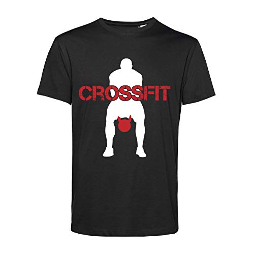 Art T-shirt, Camiseta Crossfit Kettlebell, Hombre Negro M