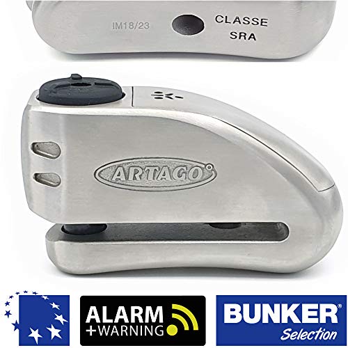 Artago 32 Candado antirrobo Moto Disco Alarma Don't Touch 120 db Alta Gama, ø15 Cierre S.A.A, homologado Sra, Acero Inoxidable Artago 32 Candado antirrobo Moto Disco Alarma Don't Touch 120 db Alta Gama, ø15 Cierre S.A.A, homologado Sra, Acero Inoxidable