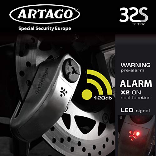 Artago 32 Candado antirrobo Moto Disco Alarma Don't Touch 120 db Alta Gama, ø15 Cierre S.A.A, homologado Sra, Acero Inoxidable Artago 32 Candado antirrobo Moto Disco Alarma Don't Touch 120 db Alta Gama, ø15 Cierre S.A.A, homologado Sra, Acero Inoxidable