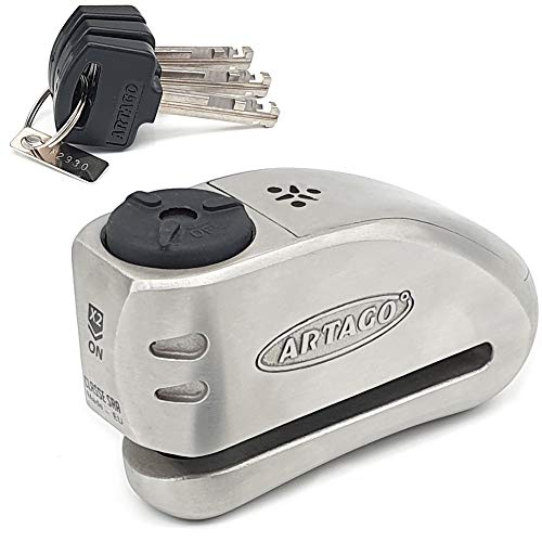 Artago 32 Candado antirrobo Moto Disco Alarma Don't Touch 120 db Alta Gama, ø15 Cierre S.A.A, homologado Sra, Acero Inoxidable