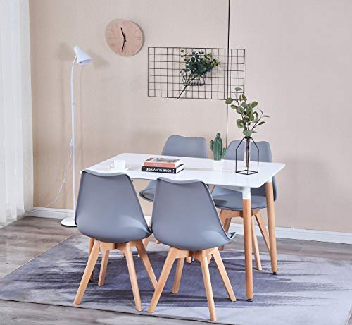 ArtDesign FR - Juego de 4 sillas de Comedor Modernas, Asiento Acolchado Suave, Patas de Madera Maciza de Haya Natural, Respaldo ergonómico (Gris)