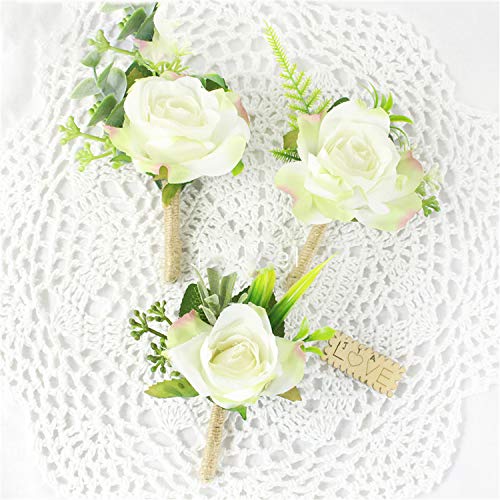 Arte Flor De Seda Rosas Novio Boutonniere Ojal Hombres Flor Boda Ramillete Pin Pulsera Blanco Rosa Boda Testigo Accesorios de Matrimonio-Boutonniere-3-