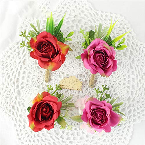 Arte Flor De Seda Rosas Novio Boutonniere Ojal Hombres Flor Boda Ramillete Pin Pulsera Blanco Rosa Boda Testigo Accesorios de Matrimonio-Boutonniere-3-