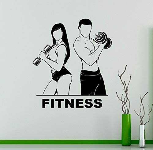 Arte vinilo GYM Fitness etiqueta de la pared Home Interior decoración dormitorio sala de estar Mural de la pared extraíble Fitness Decal 57 * 63 CM