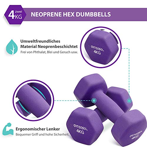 arteesol Mancuernas de Neopreno Peso 1kg/2kg/3kg/4kg/5kg/8kg/10 kg en Pares para Hombres Mujeres Niños Adultos Juego de Pesas de Levantamiento Ejercicios (4kg*2-Purple)